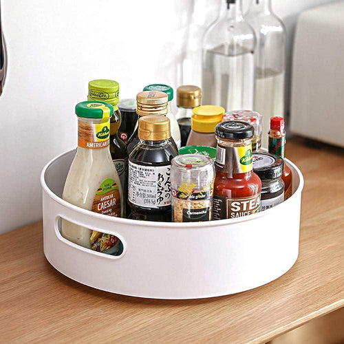 360° Rotating Multi-Purpose Organizer Tray – Spice Rack, Cosmetic Holder & More (Off-White / Cream)