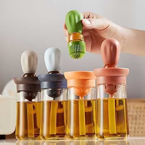 2-in-1 Oil Dispenser with Silicone Brush – Precision Dripper & Heat-Resistant Glass Bottle for Cooking, BBQ & Baking